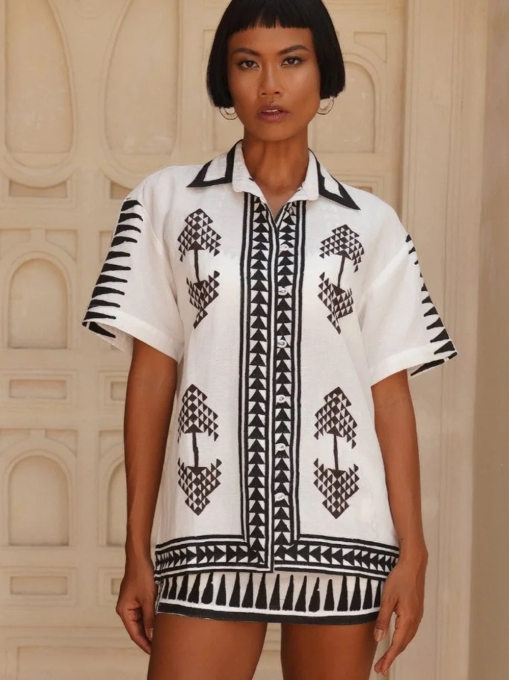 Mo Maya Linen Printed Tara Shirt OS NWT